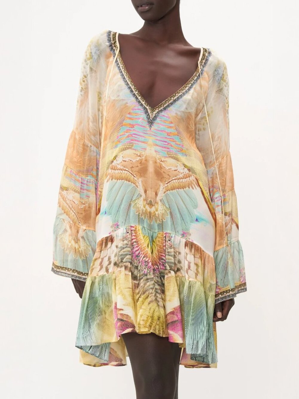 Camilla Take Flight Silk Beaded Boho Mini Dress Size M